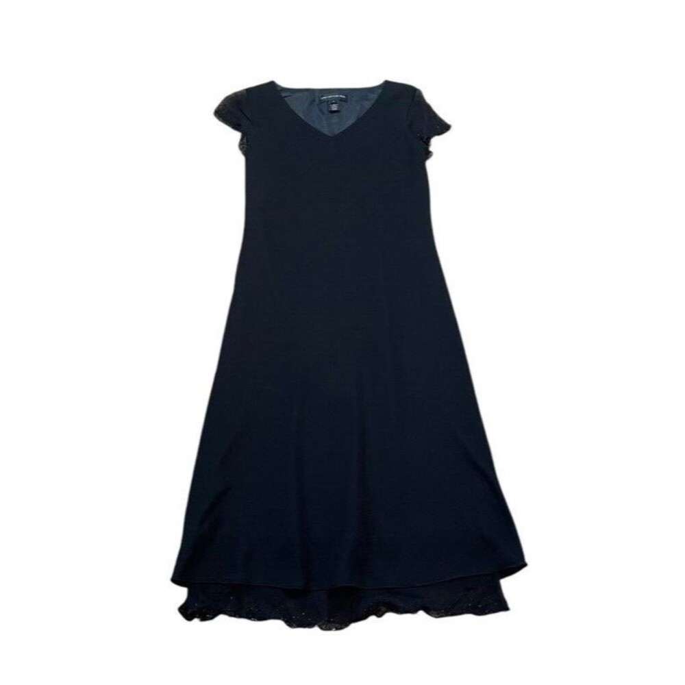 Jones New York Black Polyester Silk Dress Size 10 Beaded Hem/Sleeves Sleeveless
